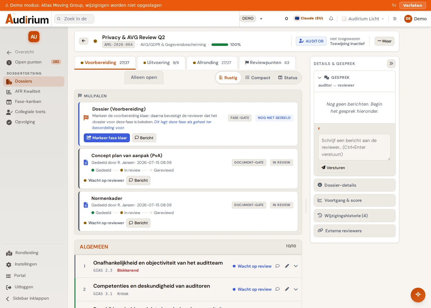 File screen of the Audit File Review with checklist and turn indicator